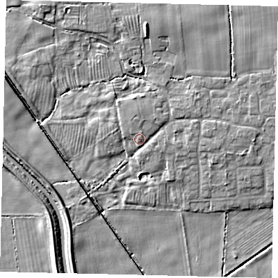 Shaded relief map of the ground around HU75XT, computed from Environment Agency LiDAR. The ground here sits at about 5 m above sea level and falls 9 m across the surrounding 800 m. Surface water reaching this point runs off ground lying to the east-north-east, 2.1 m higher.