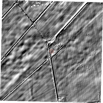 Shaded relief map of the ground around HU75XZ, computed from Environment Agency LiDAR. The ground here sits at about 2 m above sea level and falls 6 m across the surrounding 800 m. Surface water reaching this point runs off ground lying to the south-south-west, 1.0 m higher.