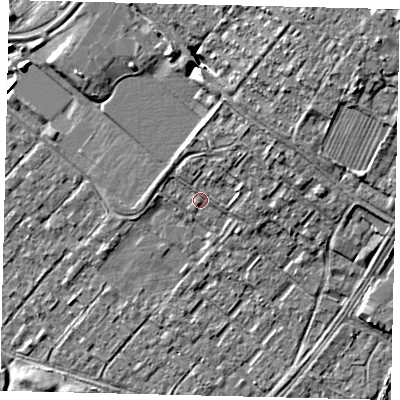 Shaded relief map of the ground around HU76AB, computed from Environment Agency LiDAR. The ground here sits at about 3 m above sea level and falls 9 m across the surrounding 800 m. Surface water reaching this point runs off ground lying to the north-east, 4.7 m higher.