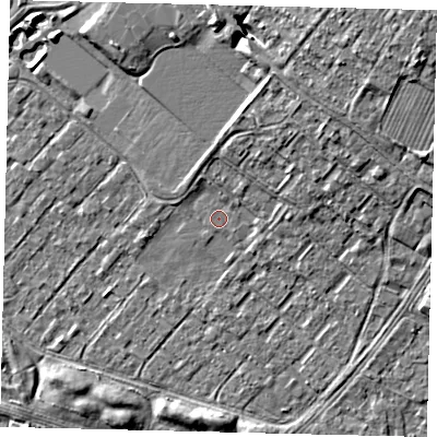 Shaded relief map of the ground around HU76AH, computed from Environment Agency LiDAR. The ground here sits at about 2 m above sea level and falls 9 m across the surrounding 800 m. Surface water reaching this point runs off ground lying to the north-east, 5.5 m higher.