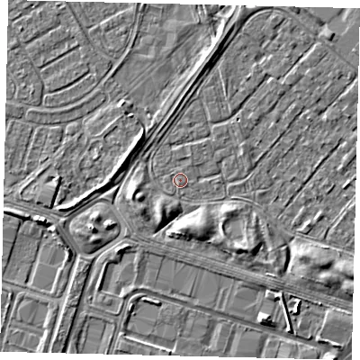 Shaded relief map of the ground around HU76BL, computed from Environment Agency LiDAR. The ground here sits at about 2 m above sea level and falls 4 m across the surrounding 800 m. Surface water reaching this point runs off ground lying to the south-east, 3.4 m higher.