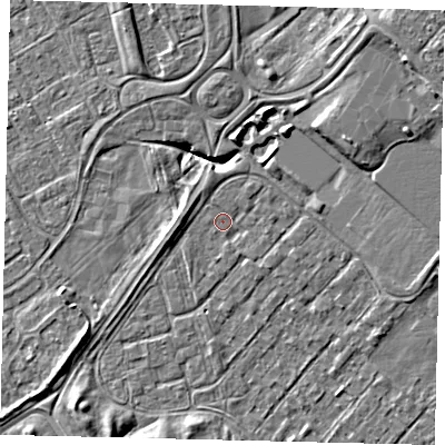 Shaded relief map of the ground around HU76BN, computed from Environment Agency LiDAR. The ground here sits at about 2 m above sea level and falls 10 m across the surrounding 800 m. Surface water reaching this point runs off ground lying to the north-east, 9.1 m higher.