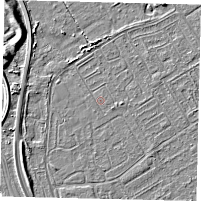 Shaded relief map of the ground around HU76DB, computed from Environment Agency LiDAR. The ground here sits at about 2 m above sea level and falls 7 m across the surrounding 800 m. Surface water reaching this point runs off ground lying to the south-east, 0.7 m higher.