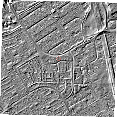 Shaded relief map of the ground around HU76DE, computed from Environment Agency LiDAR. The ground here sits at about 2 m above sea level and falls 6 m across the surrounding 800 m. Surface water reaching this point runs off ground lying to the south-east, 0.9 m higher.