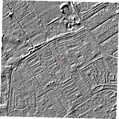 Shaded relief map of the ground around HU76DG, computed from Environment Agency LiDAR. The ground here sits at about 2 m above sea level and falls 6 m across the surrounding 800 m. Surface water reaching this point runs off ground lying to the south-south-west, 1.1 m higher.