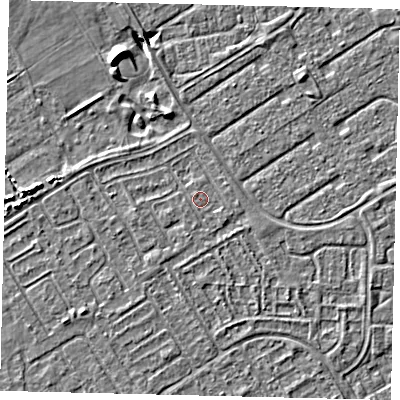 Shaded relief map of the ground around HU76DN, computed from Environment Agency LiDAR. The ground here sits at about 2 m above sea level and falls 6 m across the surrounding 800 m. Surface water reaching this point runs off ground lying to the south-east, 0.7 m higher.