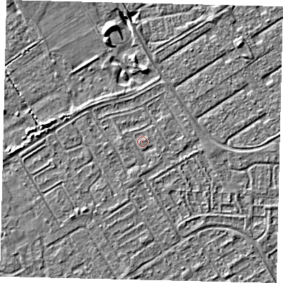 Shaded relief map of the ground around HU76DW, computed from Environment Agency LiDAR. The ground here sits at about 2 m above sea level and falls 6 m across the surrounding 800 m. Surface water reaching this point runs off ground lying to the south, 0.7 m higher.