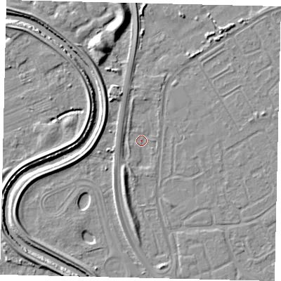 Shaded relief map of the ground around HU76EE, computed from Environment Agency LiDAR. The ground here sits at about 2 m above sea level and falls 7 m across the surrounding 800 m. Surface water reaching this point runs off ground lying to the south-south-west, 2.7 m higher.