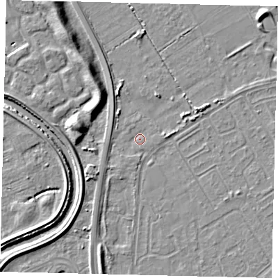 Shaded relief map of the ground around HU76EF, computed from Environment Agency LiDAR. The ground here sits at about 2 m above sea level and falls 9 m across the surrounding 800 m. Surface water reaching this point runs off ground lying to the south-west, 1.7 m higher.