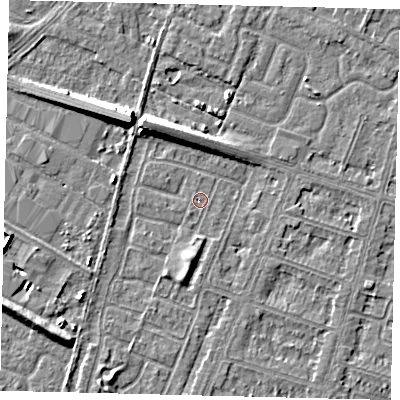 Shaded relief map of the ground around HU80AL, computed from Environment Agency LiDAR. The ground here sits at about 2 m above sea level and falls 8 m across the surrounding 800 m. Surface water reaching this point runs off ground lying to the north-west, 7.6 m higher.