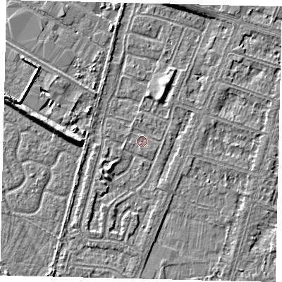 Shaded relief map of the ground around HU80AX, computed from Environment Agency LiDAR. The ground here sits at about 2 m above sea level and falls 5 m across the surrounding 800 m. Surface water reaching this point runs off ground lying to the south-west, 2.2 m higher.