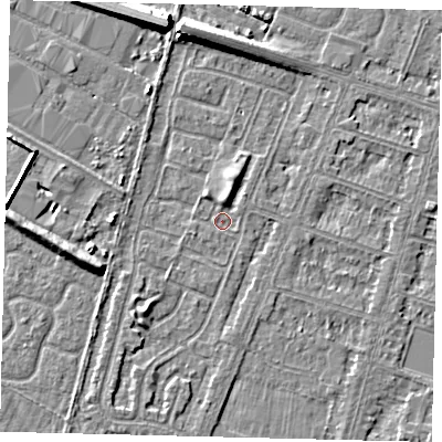 Shaded relief map of the ground around HU80AY, computed from Environment Agency LiDAR. The ground here sits at about 2 m above sea level and falls 8 m across the surrounding 800 m. Surface water reaching this point runs off ground lying to the north-north-east, 2.8 m higher.