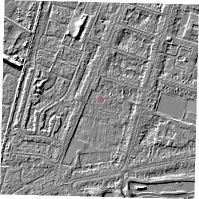 Shaded relief map of the ground around HU80ED, computed from Environment Agency LiDAR. The ground here sits at about 2 m above sea level and falls 4 m across the surrounding 800 m. Surface water reaching this point runs off ground lying to the south-west, 1.1 m higher.