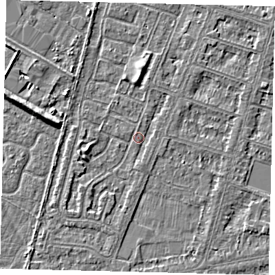 Shaded relief map of the ground around HU80EG, computed from Environment Agency LiDAR. The ground here sits at about 2 m above sea level and falls 5 m across the surrounding 800 m. Surface water reaching this point runs off ground lying to the west-south-west, 1.8 m higher.