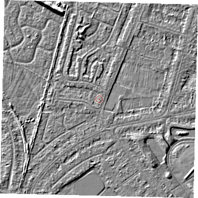 Shaded relief map of the ground around HU80EH, computed from Environment Agency LiDAR. The ground here sits at about 2 m above sea level and falls 5 m across the surrounding 800 m. Surface water reaching this point runs off ground lying to the south, 0.5 m higher.