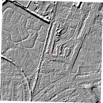 Shaded relief map of the ground around HU80EL, computed from Environment Agency LiDAR. The ground here sits at about 2 m above sea level and falls 5 m across the surrounding 800 m. Surface water reaching this point runs off ground lying to the north-north-east, 1.1 m higher.