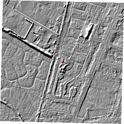 Shaded relief map of the ground around HU80EN, computed from Environment Agency LiDAR. The ground here sits at about 2 m above sea level and falls 5 m across the surrounding 800 m. Surface water reaching this point runs off ground lying to the south-south-east, 1.6 m higher.