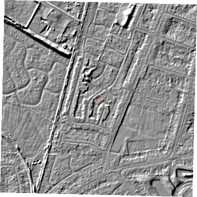 Shaded relief map of the ground around HU80ET, computed from Environment Agency LiDAR. The ground here sits at about 2 m above sea level and falls 5 m across the surrounding 800 m. Surface water reaching this point runs off ground lying to the north-west, 1.8 m higher.