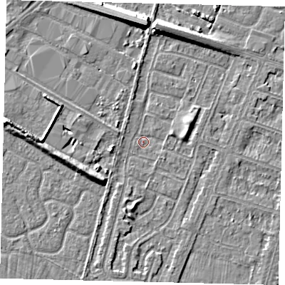 Shaded relief map of the ground around HU80EW, computed from Environment Agency LiDAR. The ground here sits at about 2 m above sea level and falls 8 m across the surrounding 800 m. Surface water reaching this point runs off ground lying to the west-south-west, 2.2 m higher.
