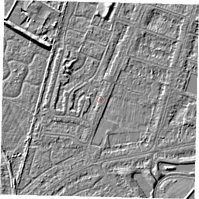 Shaded relief map of the ground around HU80EZ, computed from Environment Agency LiDAR. The ground here sits at about 2 m above sea level and falls 5 m across the surrounding 800 m. Surface water reaching this point runs off ground lying to the south, 1.1 m higher.