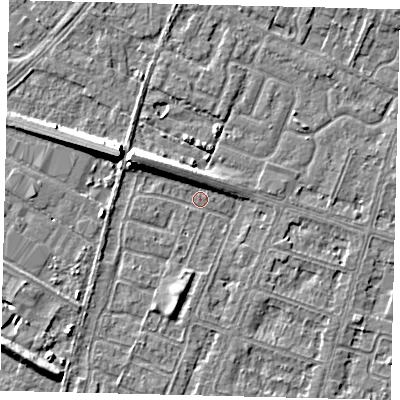 Shaded relief map of the ground around HU80HA, computed from Environment Agency LiDAR. The ground here sits at about 2 m above sea level and falls 8 m across the surrounding 800 m. Surface water reaching this point runs off ground lying to the west-north-west, 7.5 m higher.