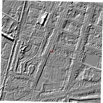 Shaded relief map of the ground around HU80HB, computed from Environment Agency LiDAR. The ground here sits at about 2 m above sea level and falls 5 m across the surrounding 800 m. Surface water reaching this point runs off ground lying to the south-south-west, 1.1 m higher.