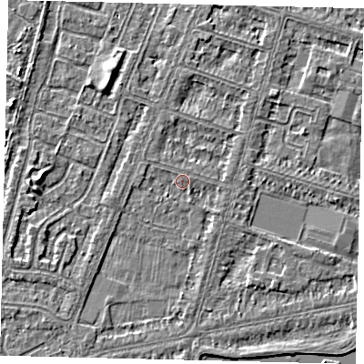 Shaded relief map of the ground around HU80HD, computed from Environment Agency LiDAR. The ground here sits at about 2 m above sea level and falls 3 m across the surrounding 800 m. Surface water reaching this point runs off ground lying to the west-north-west, 1.1 m higher.