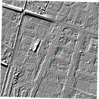 Shaded relief map of the ground around HU80HL, computed from Environment Agency LiDAR. The ground here sits at about 2 m above sea level and falls 8 m across the surrounding 800 m. Surface water reaching this point runs off ground lying to the west-south-west, 0.7 m higher.