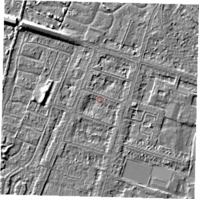 Shaded relief map of the ground around HU80HN, computed from Environment Agency LiDAR. The ground here sits at about 2 m above sea level and falls 8 m across the surrounding 800 m. Surface water reaching this point runs off ground lying to the south-west, 1.2 m higher.