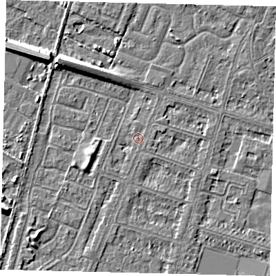 Shaded relief map of the ground around HU80HP, computed from Environment Agency LiDAR. The ground here sits at about 2 m above sea level and falls 8 m across the surrounding 800 m. Surface water reaching this point runs off ground lying to the east-north-east, 0.7 m higher.