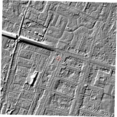Shaded relief map of the ground around HU80HS, computed from Environment Agency LiDAR. The ground here sits at about 2 m above sea level and falls 8 m across the surrounding 800 m. Surface water reaching this point runs off ground lying to the west-north-west, 7.7 m higher.