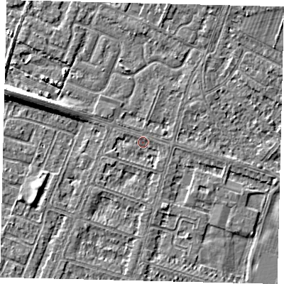 Shaded relief map of the ground around HU80HT, computed from Environment Agency LiDAR. The ground here sits at about 2 m above sea level and falls 8 m across the surrounding 800 m. Surface water reaching this point runs off ground lying to the north-east, 1.3 m higher.