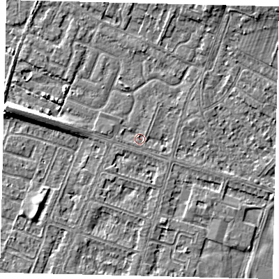 Shaded relief map of the ground around HU80HU, computed from Environment Agency LiDAR. The ground here sits at about 2 m above sea level and falls 8 m across the surrounding 800 m. Surface water reaching this point runs off ground lying to the west-north-west, 7.6 m higher.