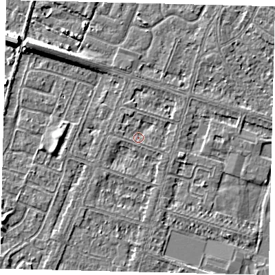 Shaded relief map of the ground around HU80HW, computed from Environment Agency LiDAR. The ground here sits at about 2 m above sea level and falls 8 m across the surrounding 800 m. Surface water reaching this point runs off ground lying to the south-west, 1.2 m higher.