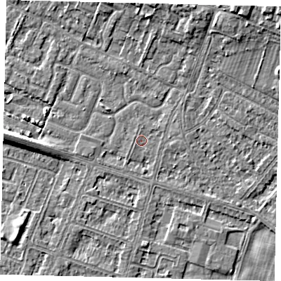 Shaded relief map of the ground around HU80HX, computed from Environment Agency LiDAR. The ground here sits at about 2 m above sea level and falls 8 m across the surrounding 800 m. Surface water reaching this point runs off ground lying to the south-west, 0.9 m higher.
