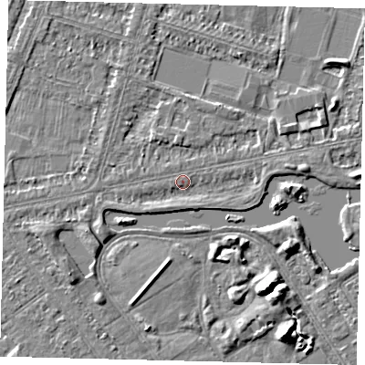 Shaded relief map of the ground around HU80JA, computed from Environment Agency LiDAR. The ground here sits at about 2 m above sea level and falls 7 m across the surrounding 800 m. Surface water reaching this point runs off ground lying to the south-south-west, 1.2 m higher.