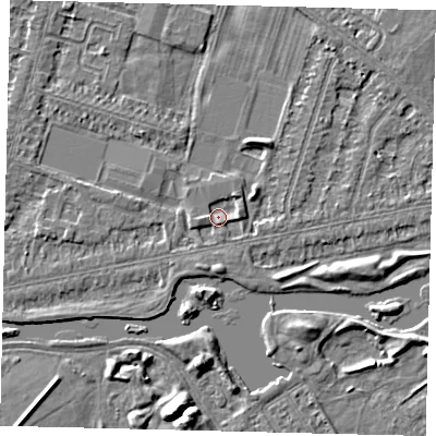 Shaded relief map of the ground around HU80JD, computed from Environment Agency LiDAR. The ground here sits at about 2 m above sea level and falls 5 m across the surrounding 800 m. Surface water reaching this point runs off ground lying to the east-north-east, 1.5 m higher.