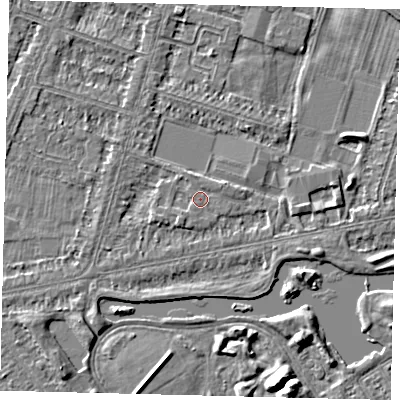 Shaded relief map of the ground around HU80JF, computed from Environment Agency LiDAR. The ground here sits at about 2 m above sea level and falls 5 m across the surrounding 800 m. Surface water reaching this point runs off ground lying to the east-north-east, 0.5 m higher.