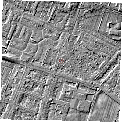 Shaded relief map of the ground around HU80JR, computed from Environment Agency LiDAR. The ground here sits at about 2 m above sea level and falls 8 m across the surrounding 800 m. Surface water reaching this point runs off ground lying to the east-north-east, 1.3 m higher.