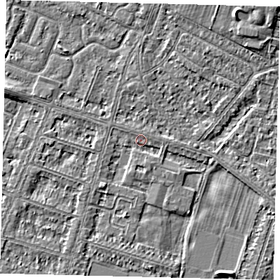 Shaded relief map of the ground around HU80JU, computed from Environment Agency LiDAR. The ground here sits at about 2 m above sea level and falls 6 m across the surrounding 800 m. Surface water reaching this point runs off ground lying to the south-west, 1.7 m higher.