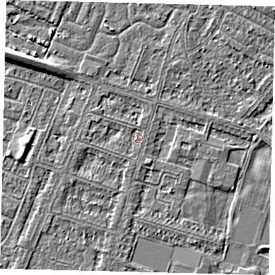 Shaded relief map of the ground around HU80JW, computed from Environment Agency LiDAR. The ground here sits at about 2 m above sea level and falls 7 m across the surrounding 800 m. Surface water reaching this point runs off ground lying to the west-south-west, 1.2 m higher.