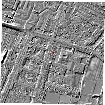 Shaded relief map of the ground around HU80JX, computed from Environment Agency LiDAR. The ground here sits at about 2 m above sea level and falls 5 m across the surrounding 800 m. Surface water reaching this point runs off ground lying to the west-north-west, 1.4 m higher.
