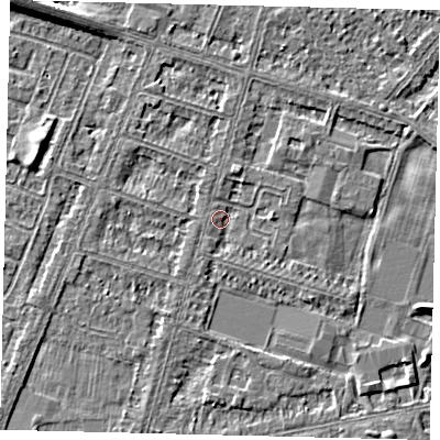 Shaded relief map of the ground around HU80JY, computed from Environment Agency LiDAR. The ground here sits at about 2 m above sea level and falls 6 m across the surrounding 800 m. Surface water reaching this point runs off ground lying to the south-south-west, 1.0 m higher.