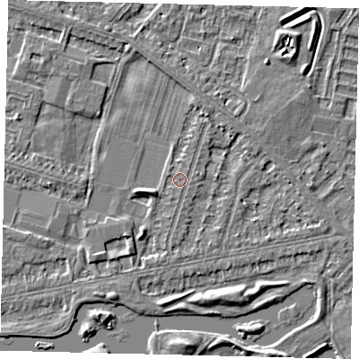 Shaded relief map of the ground around HU80LL, computed from Environment Agency LiDAR. The ground here sits at about 2 m above sea level and falls 4 m across the surrounding 800 m. The ground contributing surface water to this point lies to the north-east.