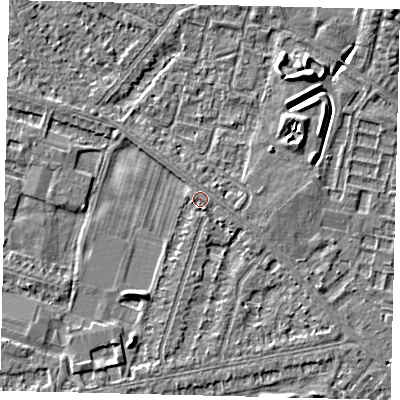 Shaded relief map of the ground around HU80LY, computed from Environment Agency LiDAR. The ground here sits at about 3 m above sea level and falls 7 m across the surrounding 800 m. Surface water reaching this point runs off ground lying to the south-south-east, 1.1 m higher.