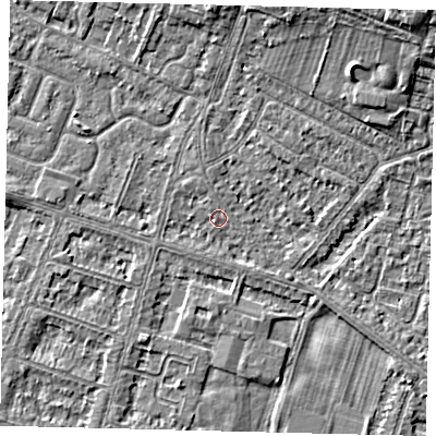 Shaded relief map of the ground around HU80NB, computed from Environment Agency LiDAR. The ground here sits at about 2 m above sea level and falls 7 m across the surrounding 800 m. Surface water reaching this point runs off ground lying to the north, 1.2 m higher.