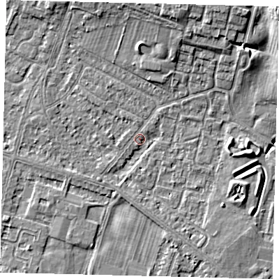 Shaded relief map of the ground around HU80ND, computed from Environment Agency LiDAR. The ground here sits at about 2 m above sea level and falls 11 m across the surrounding 800 m. Surface water reaching this point runs off ground lying to the north-north-east, 7.5 m higher.