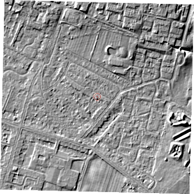 Shaded relief map of the ground around HU80NE, computed from Environment Agency LiDAR. The ground here sits at about 2 m above sea level and falls 9 m across the surrounding 800 m. Surface water reaching this point runs off ground lying to the west-north-west, 1.1 m higher.