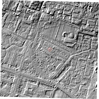 Shaded relief map of the ground around HU80NH, computed from Environment Agency LiDAR. The ground here sits at about 3 m above sea level and falls 10 m across the surrounding 800 m. The ground contributing surface water to this point lies to the south-east.