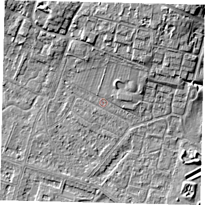 Shaded relief map of the ground around HU80NJ, computed from Environment Agency LiDAR. The ground here sits at about 3 m above sea level and falls 10 m across the surrounding 800 m. Surface water reaching this point runs off ground lying to the north-north-east, 6.3 m higher.